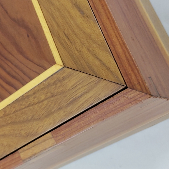 Vintage Contemporary Inlaid Bevelled Wooden Handmade Jewelry Box - Picture 13 of 17